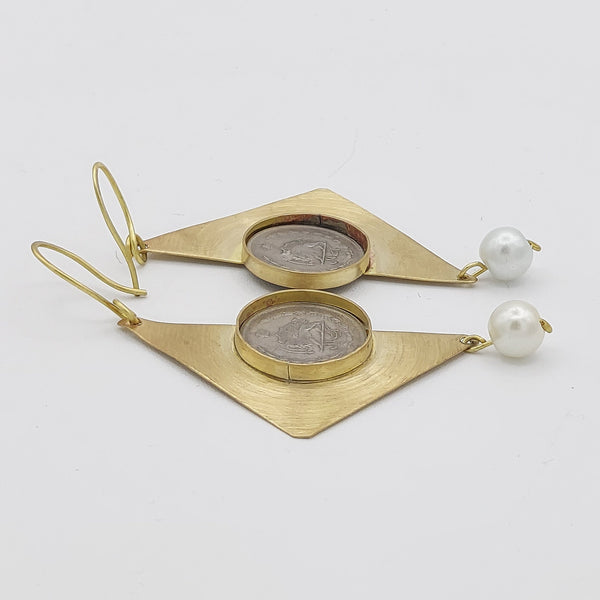 Pahlavi Coin Triangle Earrings