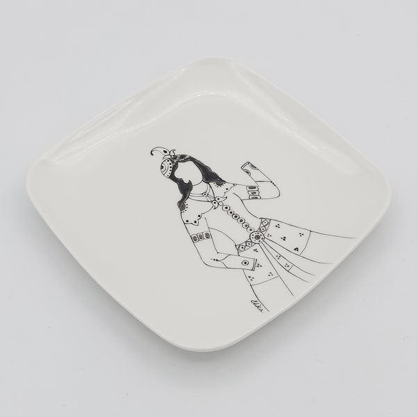 Hand Painted Qajar Characters Square Plates in Black & White