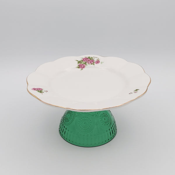 Wavy Golesorkhi Plate With Short Green Stand and Gold Rim