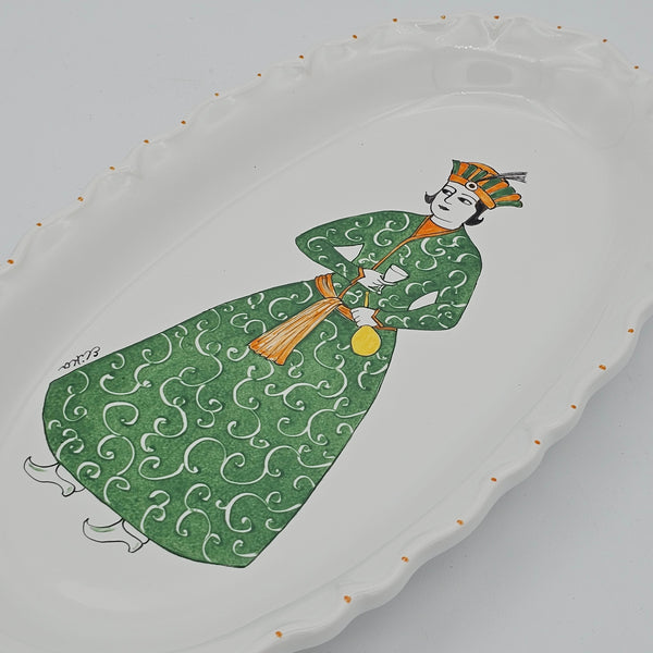 Hand-Painted Qajar Character Oval Dish