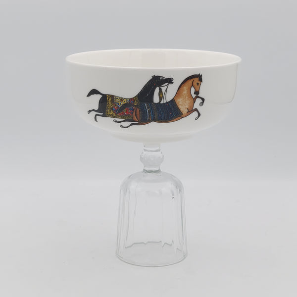 Torkaman Horses Small Low Bowl With Clear Glass Stand