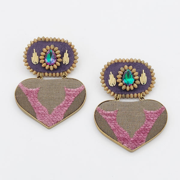 Purple & Pink Big Hearts Earrings