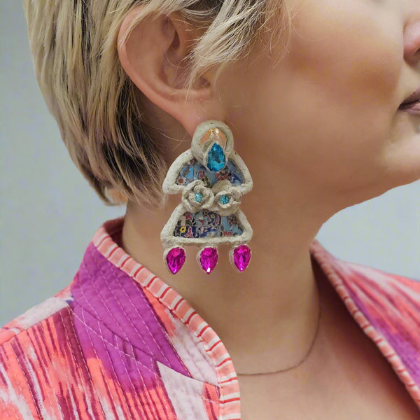 Persian Tile Paper Mache Earrings