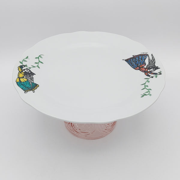 Hand Painted Persian Angel Plate with Pink Glass Stand