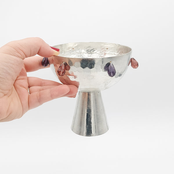 Footed Copper Bowl Adorned with Droplets