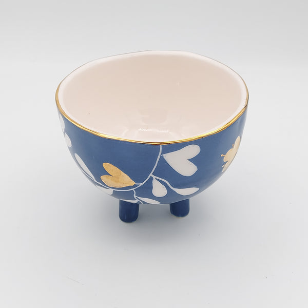 Blue Bird & Flower Footed Bowl