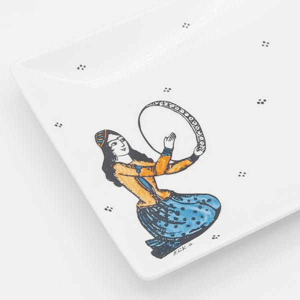 Daf & Tonbak Qajar Lady Rectangular Dish with Dots