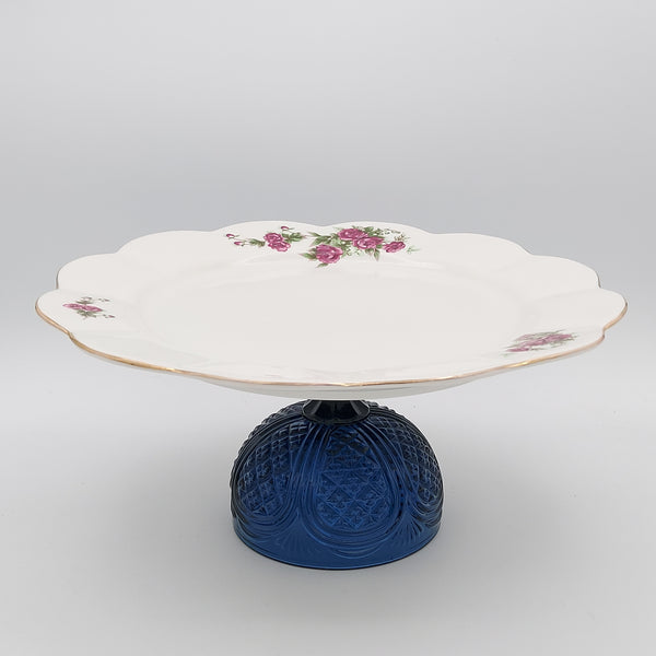 Wavy Rim Golesorkhi Plate With Blue Glass Stand