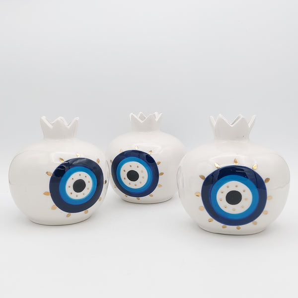 Evil Eye Ceramic Pomegranate with Gold Touches
