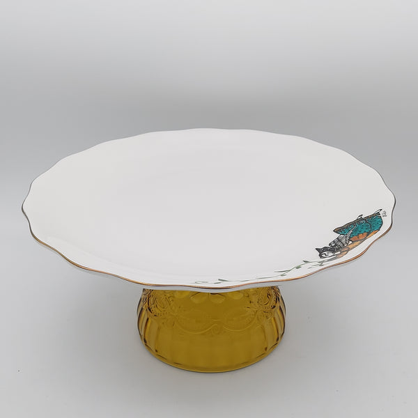 Hand Painted Persian Angel Serving Dish with Glass Stand