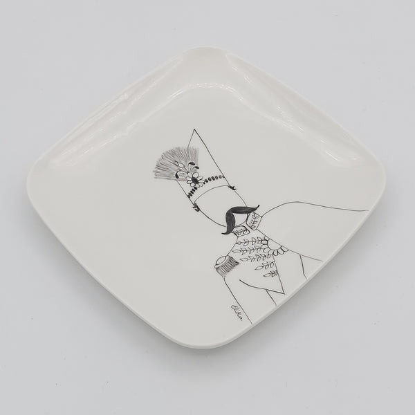 Hand Painted Qajar Characters Square Plates in Black & White