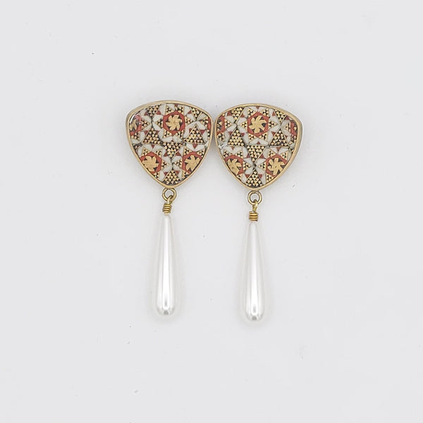 (Ille) Knob Pearl-Khatam Brass Pearl Earring