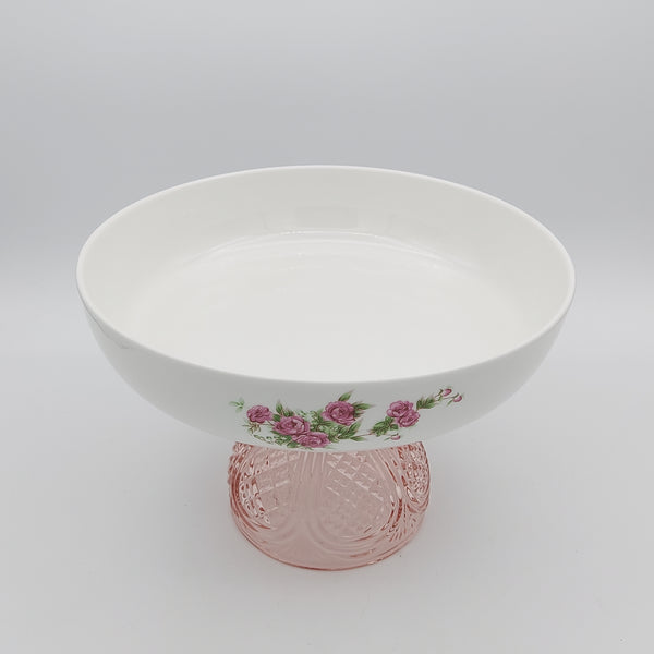 Golesorkhi Shallow Bowl With Short Pink Glass Stand