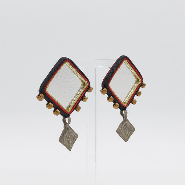 Diamond Mirror Earrings with Charm