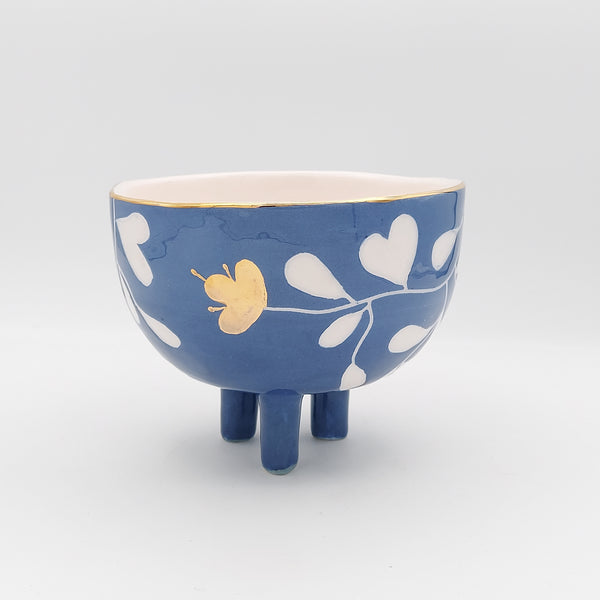 Blue Bird & Flower Footed Bowl