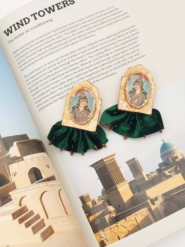 Qajar Lady Paper Mache Earring with Velvet Fabric