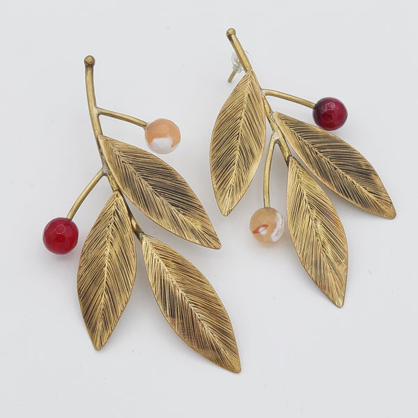 Asymmetrical Autumn Leaves Brass Earrings