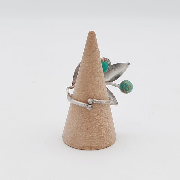 Silver Leaves Ring with Turquoise