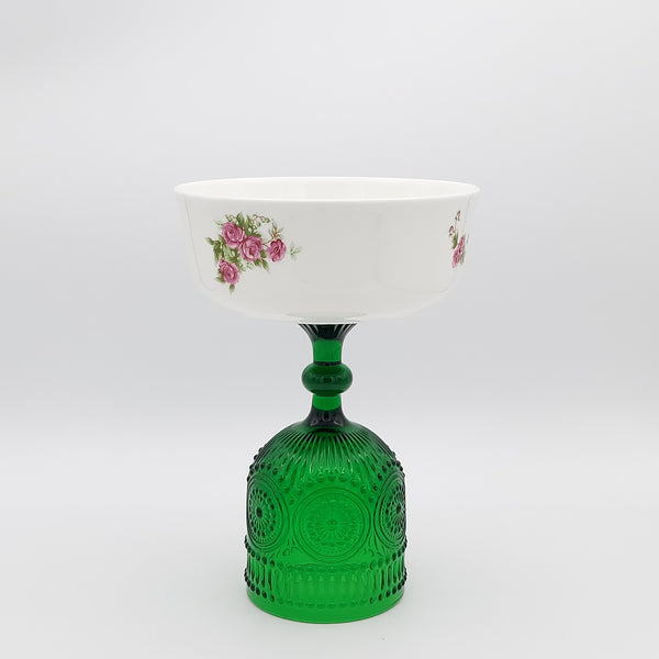 Golesorkhi Shallow Bowl With Tall Green Glass Stand