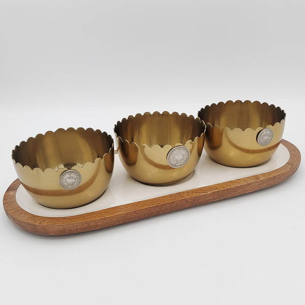 Triple Bowl with Pahlavi Coin & Tray
