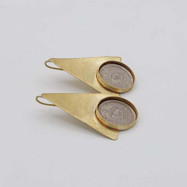 Pahlavi Coin Pyramid Earrings