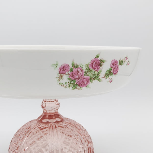 Golesorkhi Shallow Bowl With Short Pink Glass Stand