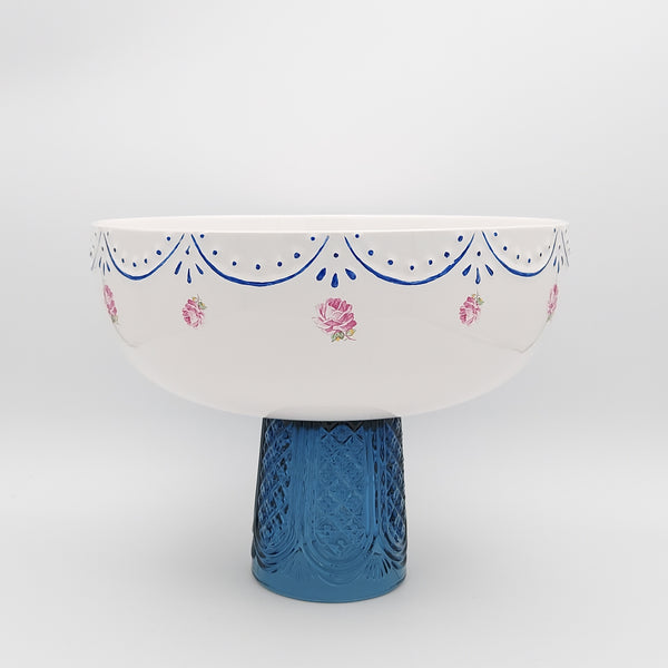 Large Pink Rose Bowl with Lapis Stand