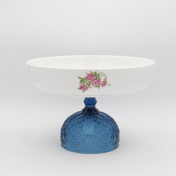 Golesorkhi Large Shallow Bowl With Short Blue Glass Stand
