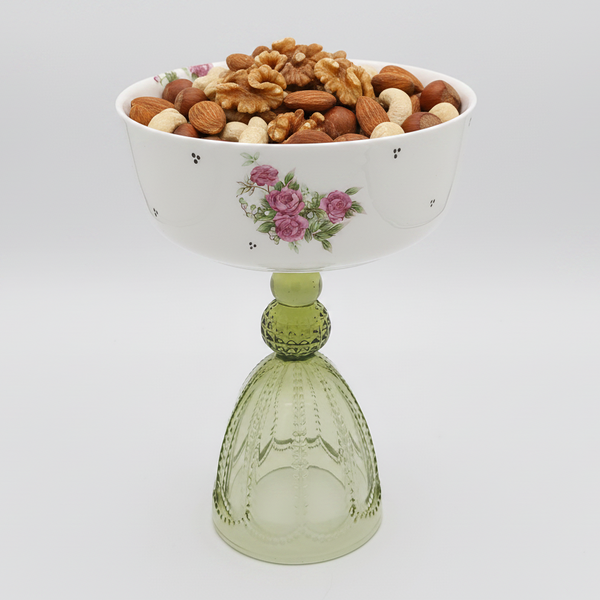 Golesorkhi Shallow Bowl With Olive Green Glass Stand