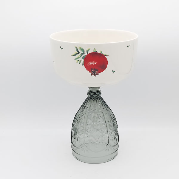 Pomegranate Deep Bowl With Tall Glass Stand