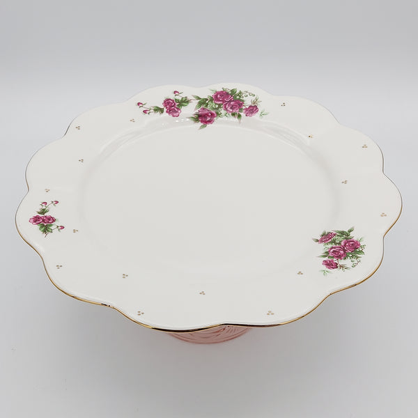 Wavy Rim Golesorkhi Plate With Gold Touches & Pink Glass Stand