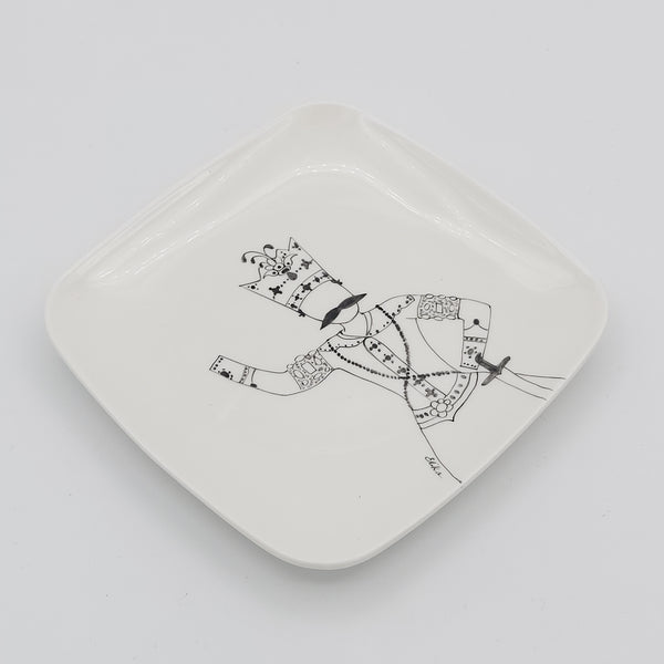 Hand Painted Qajar Characters Square Plates in Black & White