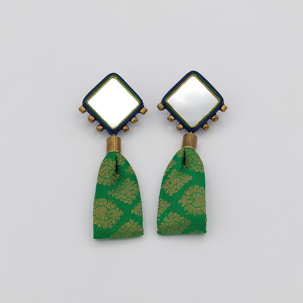 Diamond Mirror Earrings with Fabric