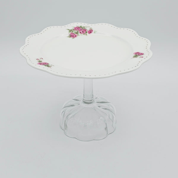 Wavy Rim Medium Golesorkhi Plate With Gold Touches & Clear Glass Stand