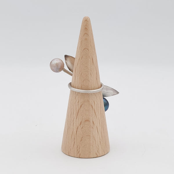 Silver Bloom Ring with Pearls