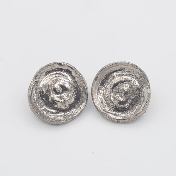 Silver Spiral Round Ceramic Earrings