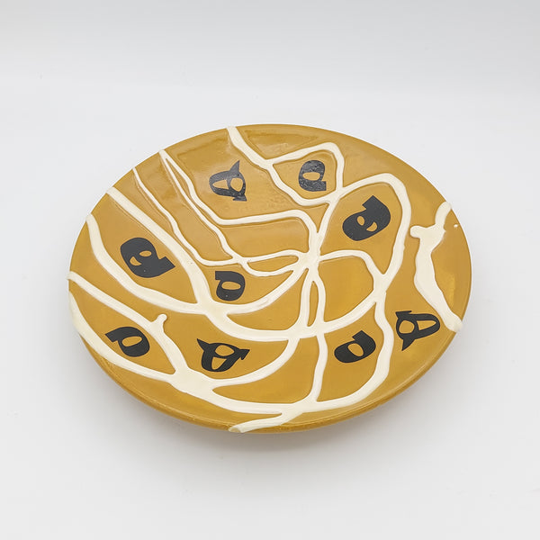 Handmade Ceramic Ochre Plate with Calligraphy