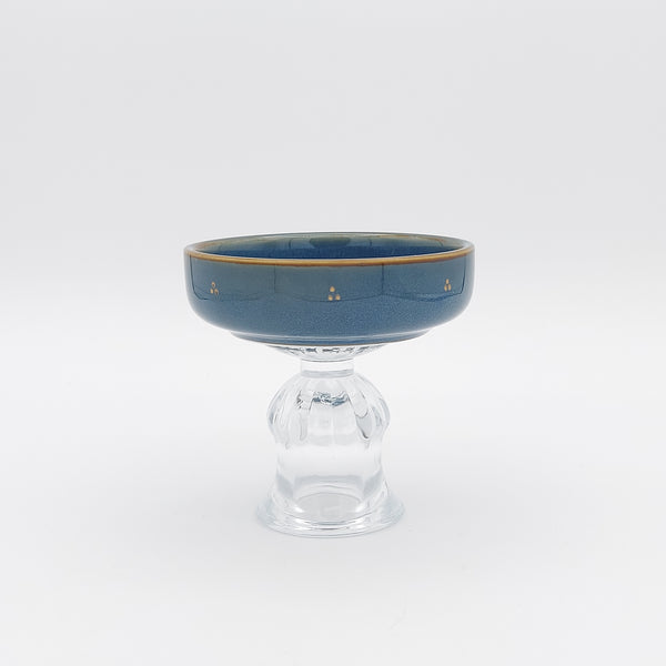 Small Ocean Bowl With Glass Stand & Gold Touches