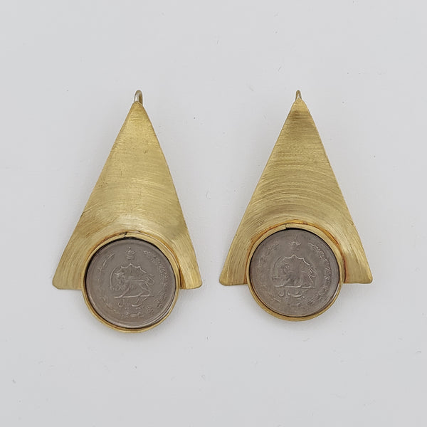 Pahlavi Coin Pyramid Earrings