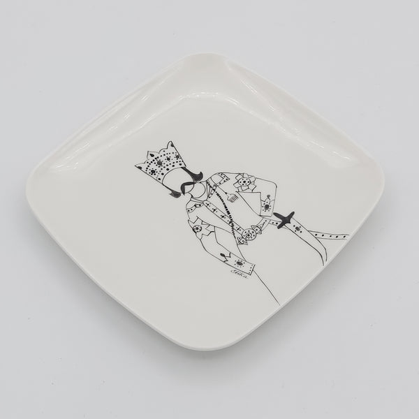 Hand Painted Qajar Characters Square Plates in Black & White