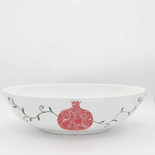 Hand Painted Pomegranate Large Oval Ceramic Bowl