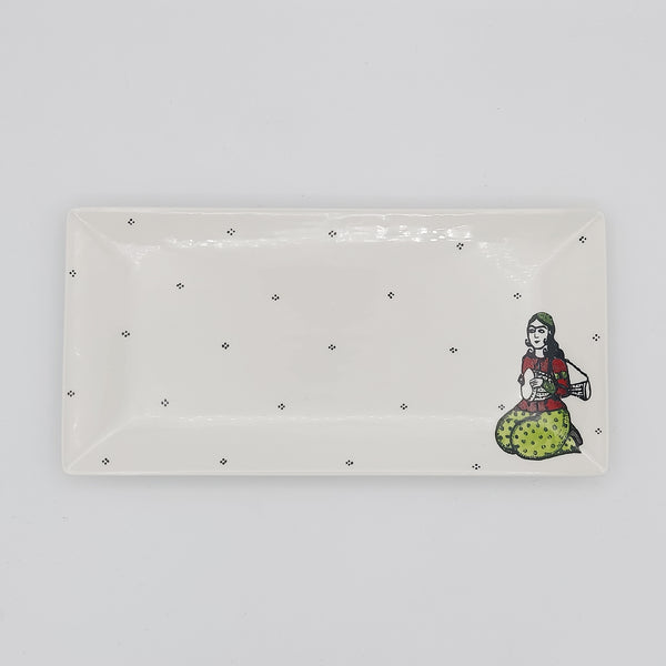 Daf & Tonbak Qajar Lady Rectangular Dish with Dots
