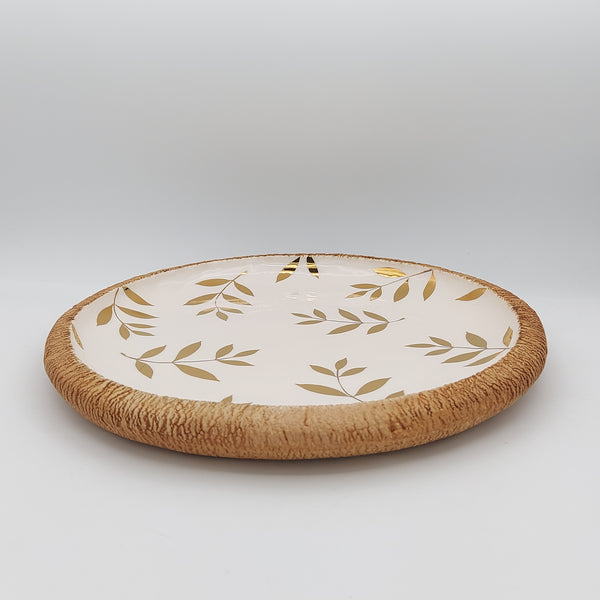 Golden Leaves Ceramic & Wood Serving Platter