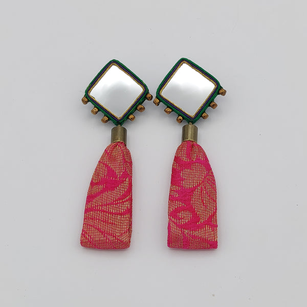 Diamond Mirror Earrings with Fabric