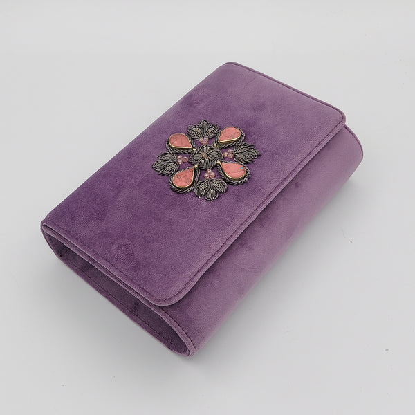 Violet Classic Clutch with Pink Stone