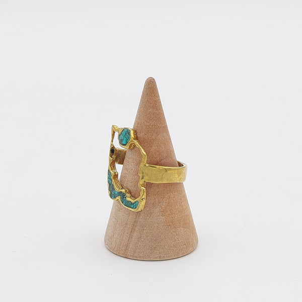 Iran Map with Crushed Turquoise Ring