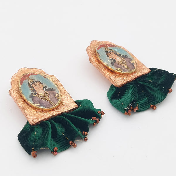 Qajar Lady Paper Mache Earring with Velvet Fabric