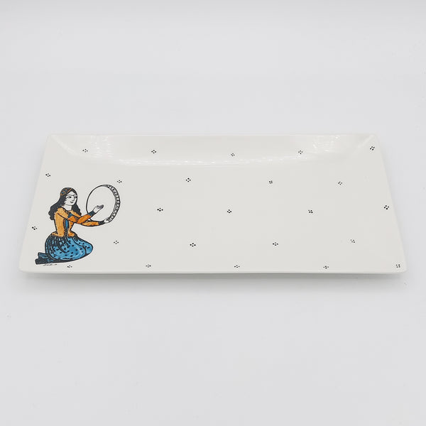 Daf & Tonbak Qajar Lady Rectangular Dish with Dots