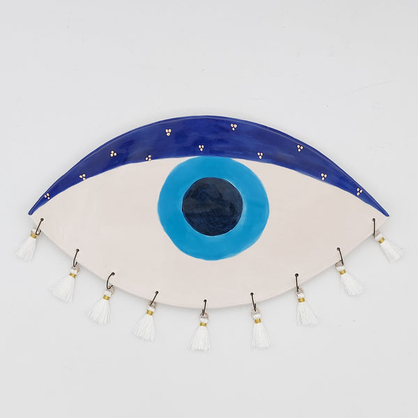 Ceramic Evil Eye with Gold Touches Wall Decor