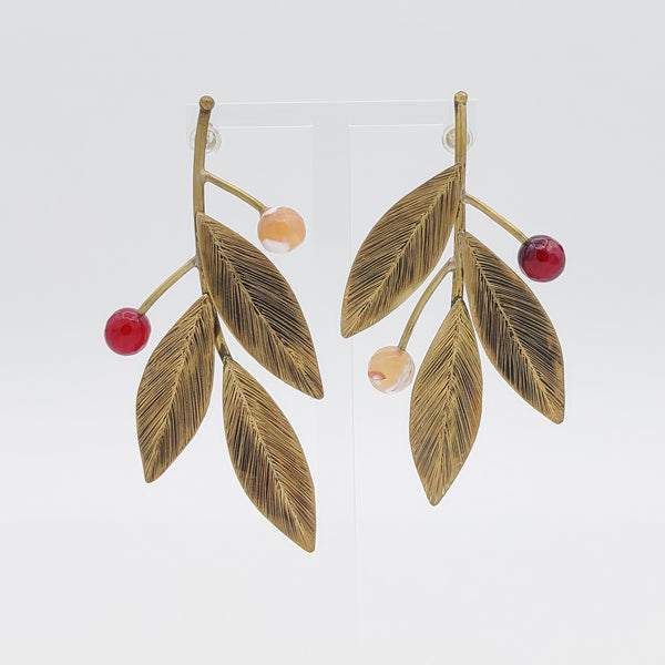 Asymmetrical Autumn Leaves Brass Earrings